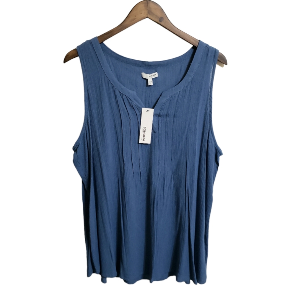 Sonoma Blue V-neck Sleeveless Top Blouse Shirt Women's Size XL NWT